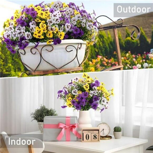 Artificial Pansy Flowers Outdoor UV Resistant Faux Plants for Porch Patio Decor - Picture 7 of 8